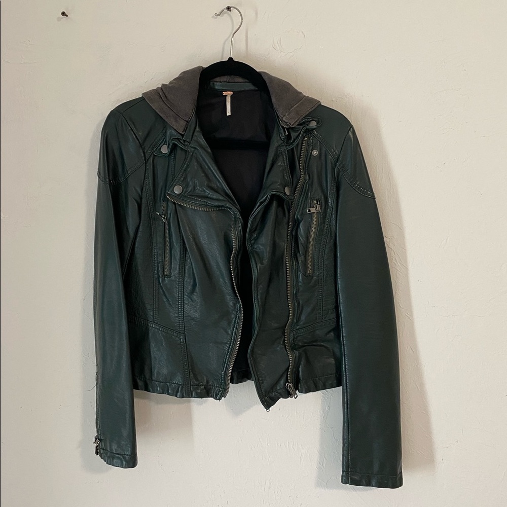 Free People dark green faux leather jacket size 4